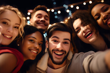 Fototapeta premium group selfie of diverse people at party, made with generative ai
