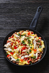 chicken, pinto beans, tomatoes, cheese, top view
