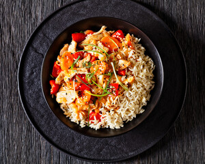 sweet and sour chicken with veggies and rice