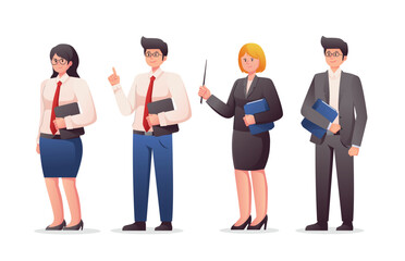Obraz premium character of male and female teachers with pointer isolated vector illustration