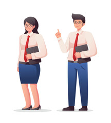 Fototapeta premium man and woman in suit. business concept vector illustration 