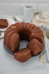 Chocolate Bundt Cake and a slice on a plate