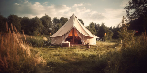 Fototapeta Zelt Luxus Camping, Glamping im Zelt, generative AI obraz