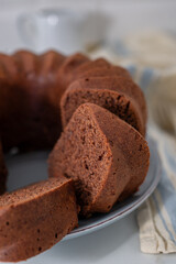 Chocolate Bundt Cake and a slice on a plate