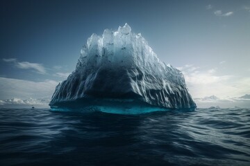 Fototapeta na wymiar Revealing the perils of global warming with a solitary iceberg. Generative AI