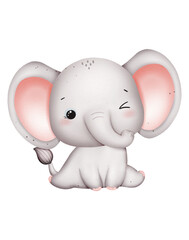 Cute baby elephant watercolor