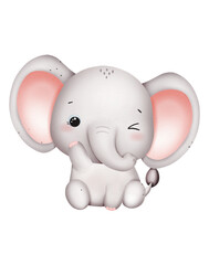 Cute baby elephant watercolor