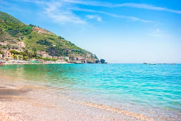 Foto op Plexiglas Positano strand, Amalfi kust, Italië Scenic picture-postcard view of the beautiful town of Minori at famous Amalfi Coast with Gulf of Salerno, Campania, Italy