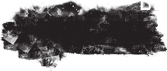 Glitch distorted grungy isolated banner . Design element for brochure, social media, posters, flyers. Overlay texture.Textured banner with Distress effect .Vector halftone dots . Screen print texture