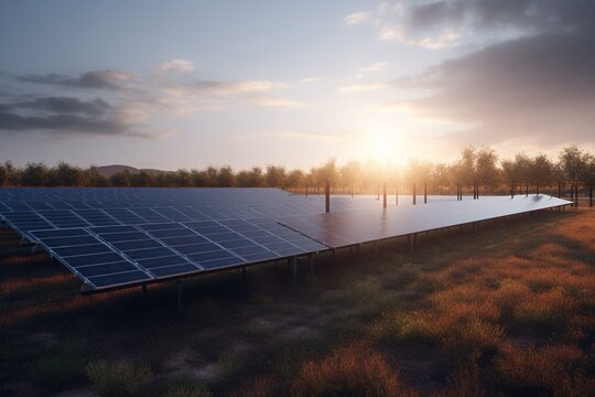 Gigantic array of solar panels. Generative AI