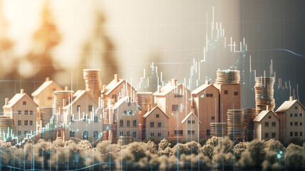 House models. The concept of inflation, economic growth, Real estate market, graph, up arrow. Generative AI