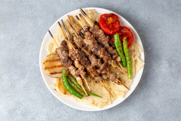 Traditional delicious Turkish foods; skewers (Turkish name; cop sis)