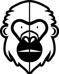 The black and white monkey vector logo is skillfully isolated on a backdrop of pure white.