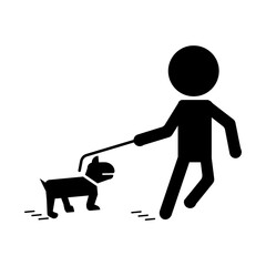 People running with pet dog silhouette icon. Vector.