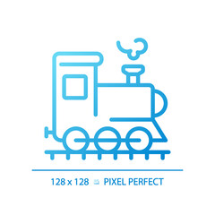 Steam locomotive pixel perfect gradient linear vector icon. Rail vehicle. Railway transport. Industrial revolution. Thin line color symbol. Modern style pictogram. Vector isolated outline drawing