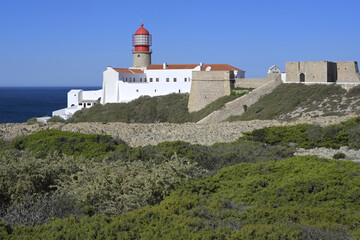 Fototapeta na wymiar Cabo de Sao Vicente Lighthouse, Sagres, Vila do Bispo, Faro district, Algarve, Portugal