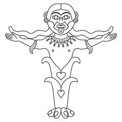 Fornax. Ancient Roman goddess of oven, furnace and baking. Antique sculpture. Black and white linear silhouette.