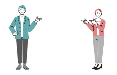 コピースペースと指をさす男女全身イメージ