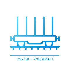 Flatcar pixel perfect gradient linear vector icon. Freight railroad car. Open platform. Shipping container. Thin line color symbol. Modern style pictogram. Vector isolated outline drawing