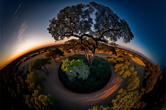 Oak Forest Aerial View Twilight Hasselblad Fisheye Lens 