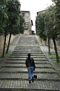 Fototapeta Sermoneta średniowieczne włoskie miasteczko, Italia.