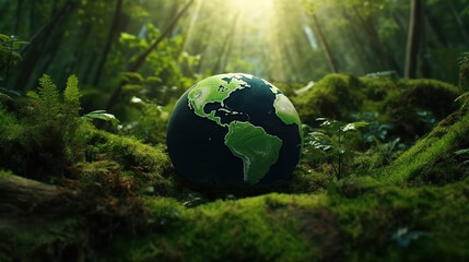 Obraz na płótnie Canvas Green world background, Earth Day, Environment protection concept - Generative AI