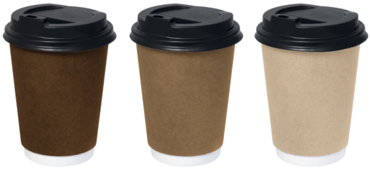 set of brown cardboard isolated disposable coffe cup