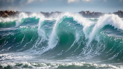 Fototapeta premium waves crashing on the beach generative ai