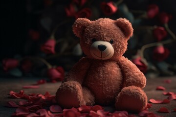 Valentine's teddy with heart, 3D. Generative AI