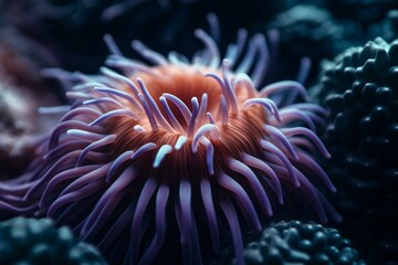 Naklejka na ściany i meble Closeup of a sea anemone. Generative AI