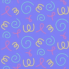 Vector color bright seamless pettern with squiggles in the style of the 90s.