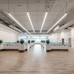 Obraz premium Large Open Floor Plan Marijuana Dispensary With Tall Ceilings and Great Lighting