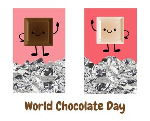 World chocolate day text with chocolate pieces