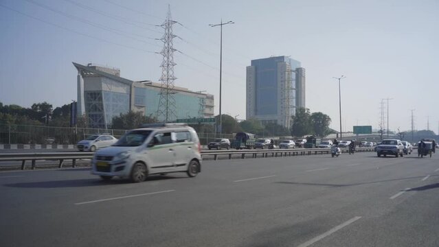 Sunday traffic in DLF corporate park, Gurugram, Haryana, India