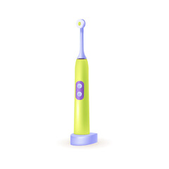 Electric toothbrush 3d vector illustration. Wireless device for brushing teeth in cartoon style isolated on white background. Modern technology, smart home, health care concept