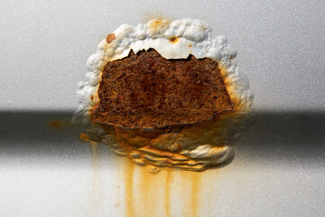 A rust spot on the car. Peeled paint