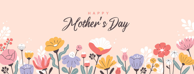 Mother's day poster, greeting card, background design with beautiful blossom flowers. - 596574692