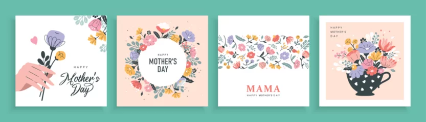 Gardinen Set of Mother's day greeting cards with beautiful blossom flowers. © littleWhale