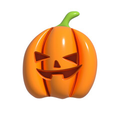 Halloween Realistic 3d Orange Pumpkin with happy face. 3d rendered object. Design element isolated on white background.
