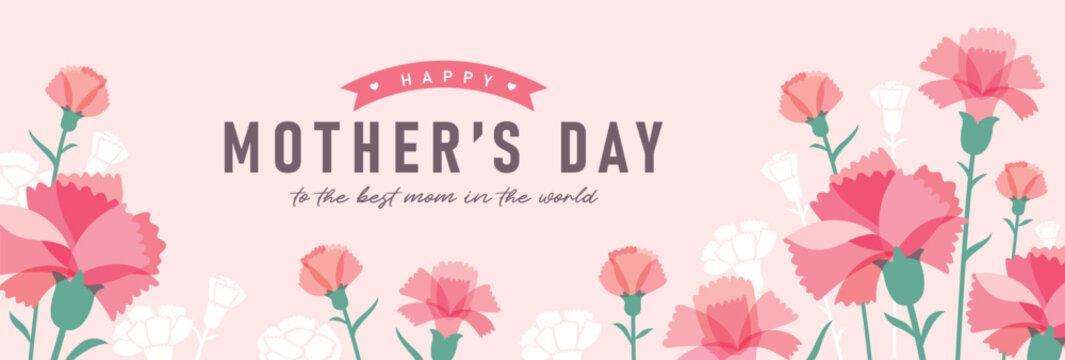 Mother's day banner design with beautiful Carnation flowers.