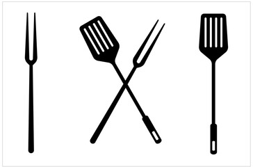 barbecue tools spatula and fork silhouette logo icon