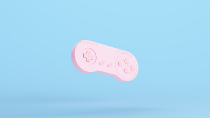 Pink Retro Console Gaming Controller Classic Video Game Pad Buttons Peripheral Analogue Fun Kitsch Blue Background 3d illustration render digital rendering © paul