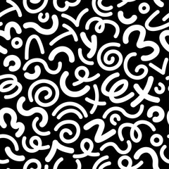 Black and white abstract doodle seamless pattern. 90s doodle fun squiggle style black and white abstract seamless pattern