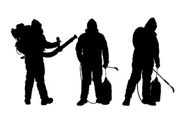 Set of silhouettes of insect exterminator
