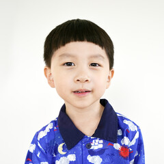 close-up portrait of child. funny little boy. Portrait Kid boy hair style. Portrait asian boy model. 3-5 years old.