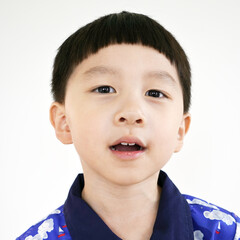 close-up portrait of child. funny little boy. Portrait Kid boy hair style. Portrait asian boy model. 3-5 years old.