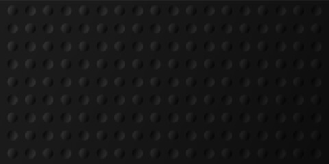 Black neumorphism geometric 3d circles with shadows. Dark minimalistic soft background. Round geometric shapes. Golf ball texture. Vector seamless pattern.
