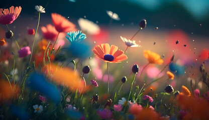 Fototapeta na wymiar Beautiful field of colorful flowers