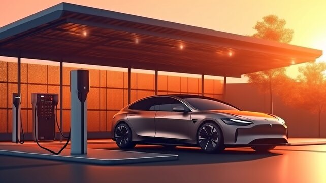 A solar-powered charging station in the carport is used to recharge electric vehicles.The Generative AI