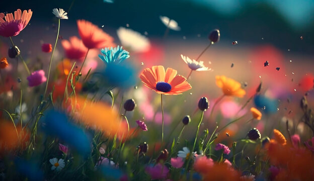 Beautiful field of colorful flowers